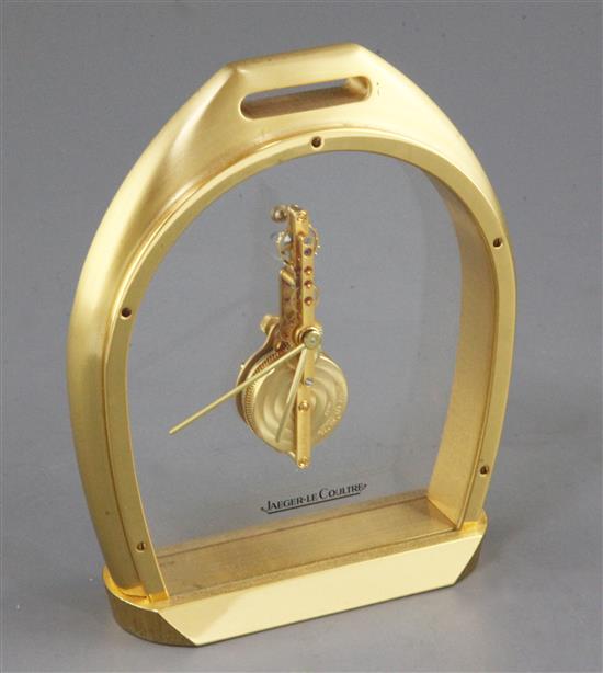 A Jaeger Le Coultre gilt metal desk timepiece, 6in.